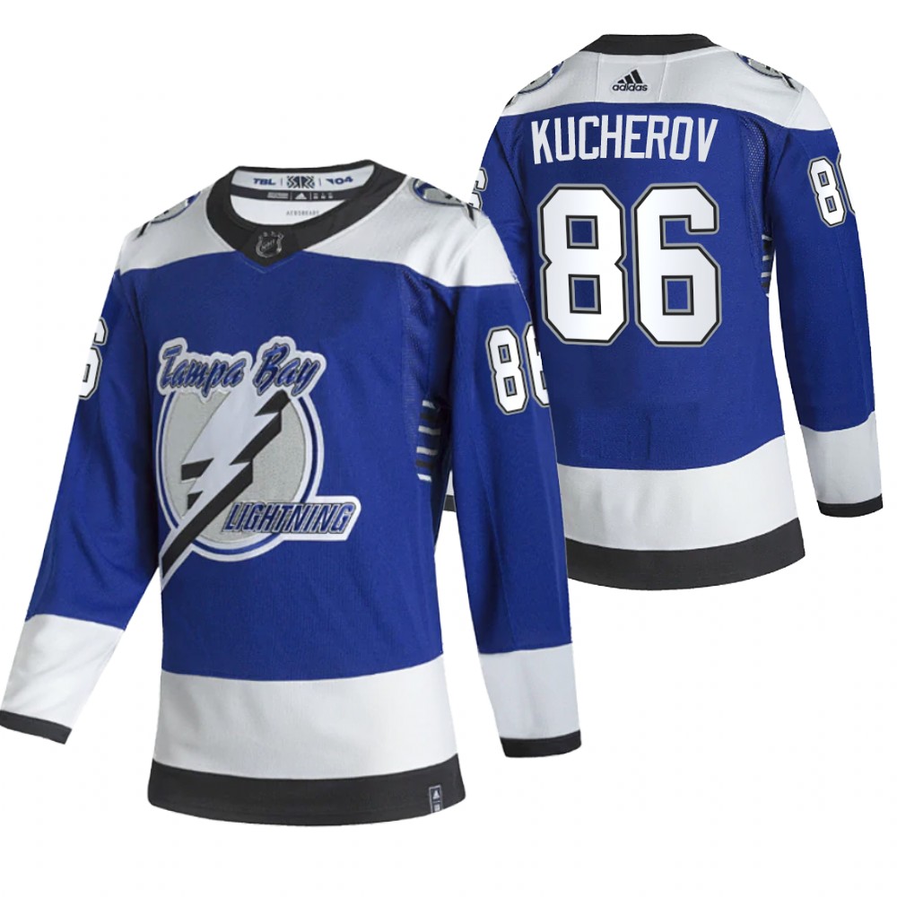 Cheap 2021 Adidias Tampa Bay Lightning 86 Nikita Kucherov Blue Men Reverse Retro Alternate NHL Jersey
